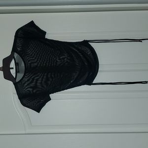 NWOT- Liz & Sara Mesh Tie Crop Top- Black- S